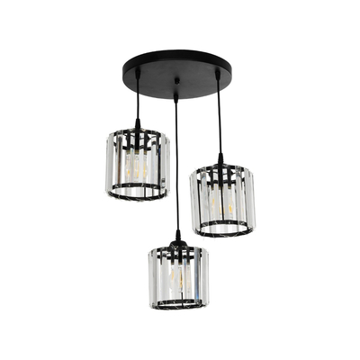 GLOBOSTAR® FLAREX 201-0084 Vintage Κρεμαστό Φωτιστικό Οροφής με Ντουί 3 x E27 AC 220-240V IP20 - Μαύρο & Διάφανο - Μ40 x Π40 x Υ50cm