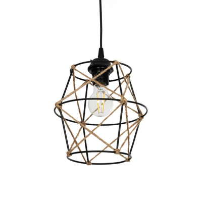 GLOBOSTAR® SOLON 201-0088 Vintage Κρεμαστό Φωτιστικό Οροφής με Ντουί 1 x E27 AC 220-240V IP20 - Μαύρο & Μπεζ - Μ22 x Π22 x Υ27cm