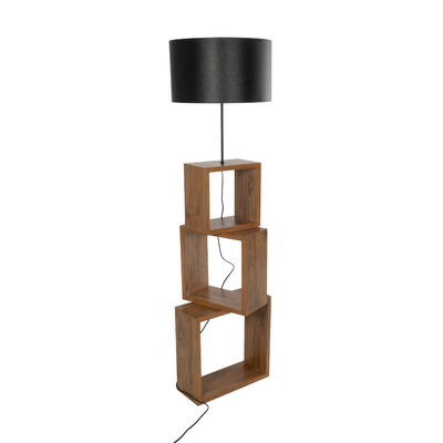 GloboStar® LUMO 201-0072 Μοντέρνο Επιδαπέδιο Φωτιστικό Μονόφωτο 1 x E27 IP20 Καφέ Ξύλο με Μαύρο Ύφασμα - Μ37 x Π36 x Υ136cm