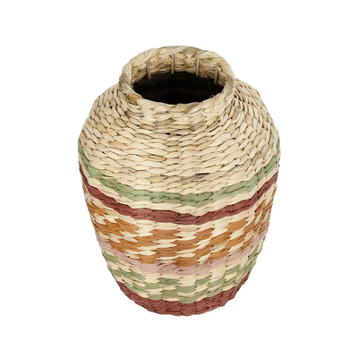 GloboStar® Artificial Garden TORONTO 21224 Διακοσμητικό Πλεκτό Καλάθι - Κασπώ Γλάστρα - Flower Pot Μπεζ με Πολύχρομο Π25 x M25 x Υ32cm