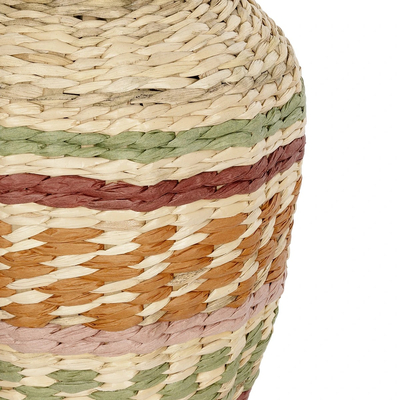 GloboStar® Artificial Garden TORONTO 21224 Διακοσμητικό Πλεκτό Καλάθι - Κασπώ Γλάστρα - Flower Pot Μπεζ με Πολύχρομο Π25 x M25 x Υ32cm