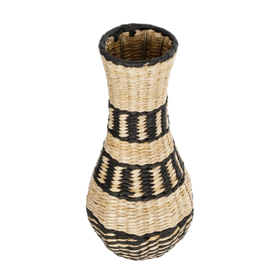 GloboStar® Artificial Garden MONTMARTRE 21227 Διακοσμητικό Πλεκτό Καλάθι - Κασπώ Γλάστρα - Flower Pot Μπεζ με Μαύρο Π20 x M20 x Υ42cm