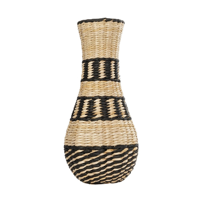 GloboStar® Artificial Garden MONTMARTRE 21227 Διακοσμητικό Πλεκτό Καλάθι - Κασπώ Γλάστρα - Flower Pot Μπεζ με Μαύρο Π20 x M20 x Υ42cm