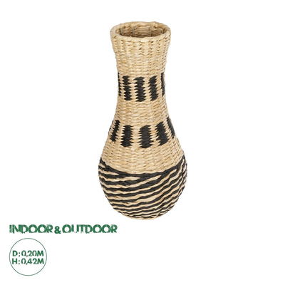 GloboStar® Artificial Garden BOLOGNA 21228 Διακοσμητικό Πλεκτό Καλάθι - Κασπώ Γλάστρα - Flower Pot Μπεζ με Μαύρο Π20 x M20 x Υ42cm