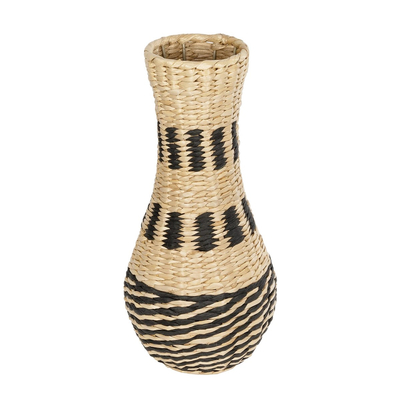 GloboStar® Artificial Garden BOLOGNA 21228 Διακοσμητικό Πλεκτό Καλάθι - Κασπώ Γλάστρα - Flower Pot Μπεζ με Μαύρο Π20 x M20 x Υ42cm