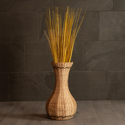 GloboStar® Artificial Garden MONACO 21236 Διακοσμητικό Πλεκτό Καλάθι - Κασπώ Γλάστρα - Flower Pot Μπεζ με Καφέ Π25 x M25 x Υ45cm