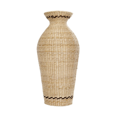 GloboStar® Artificial Garden MONTPELLIER 21237 Διακοσμητικό Πλεκτό Καλάθι - Κασπώ Γλάστρα - Flower Pot Μπεζ με Καφέ Π28 x M28 x Υ60cm