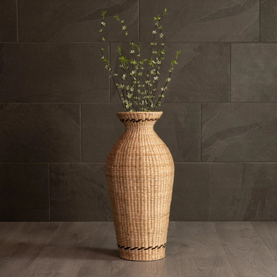 GloboStar® Artificial Garden MONTPELLIER 21237 Διακοσμητικό Πλεκτό Καλάθι - Κασπώ Γλάστρα - Flower Pot Μπεζ με Καφέ Π28 x M28 x Υ60cm