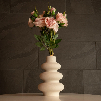 GloboStar® Artificial Garden THAILAND 21278 Διακοσμητικό Κεραμικό Βάζo Μπεζ Π14 x Μ14 x Υ21cm