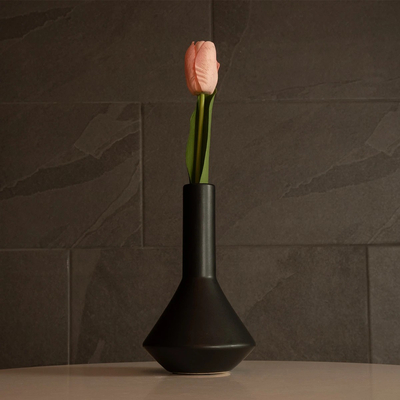 GloboStar® Artificial Garden CANNOLI 21280 Διακοσμητικό Κεραμικό Βάζo Μαύρο Π13 x Μ13 x Υ20cm