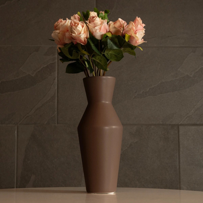 GloboStar® Artificial Garden UNIQUE 21286 Διακοσμητικό Κεραμικό Βάζo Καφέ Π10 x Μ10 x Υ24cm