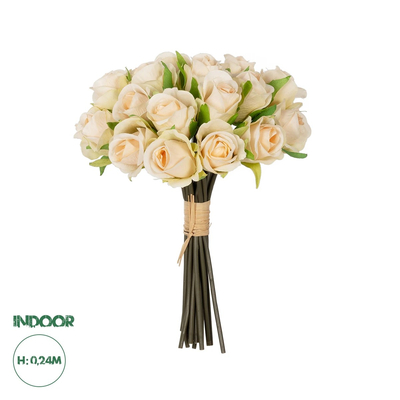 GloboStar® Artificial Garden CHAMPAGNE ROSE BOUQUET 21305 Τεχνητό Διακοσμητικό Μπουκέτο Τριαντάφυλλα Ροζ Y24cm
