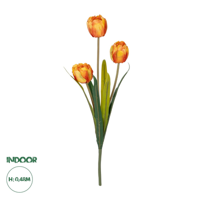 GloboStar® Artificial Garden ORANGE TULIP BRANCH 21308 Τεχνητό Διακοσμητικό Κλαδί Πορτοκαλί Τουλίπα Y48cm
