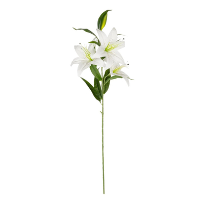GloboStar® Artificial Garden WHITE LILY BRANCH 21312 Τεχνητό Διακοσμητικό Κλαδί Λευκό Κρίνο Y95cm