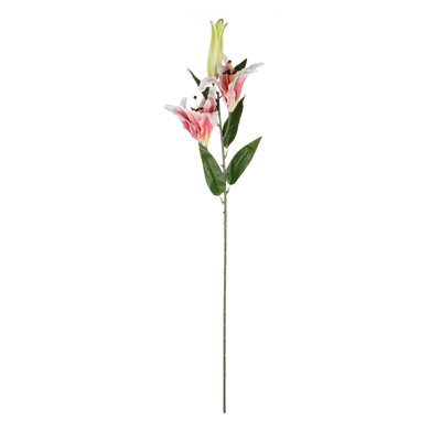 GloboStar® Artificial Garden PINK LILY BRANCH 21313 Τεχνητό Διακοσμητικό Κλαδί Ροζ Κρίνο Y106cm