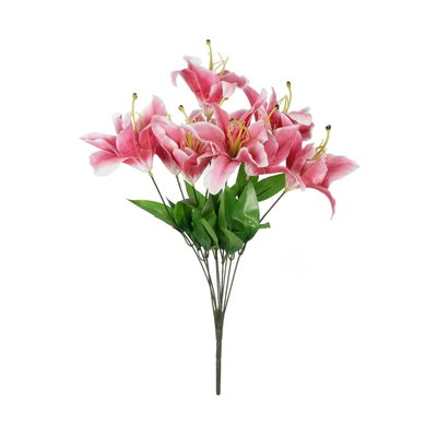 GloboStar® Artificial Garden PINK LILY BOUQUET 21314 Τεχνητό Διακοσμητικό Μπουκέτο Ροζ Κρίνα Y55cm