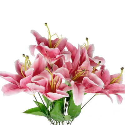 GloboStar® Artificial Garden PINK LILY BOUQUET 21314 Τεχνητό Διακοσμητικό Μπουκέτο Ροζ Κρίνα Y55cm