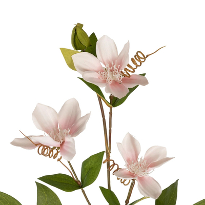 GloboStar® Artificial Garden PALE PINK CLEMANTIS BRANCH 21332 Τεχνητό Διακοσμητικό Κλαδί Ροζ Κλημεντίνα Y80cm