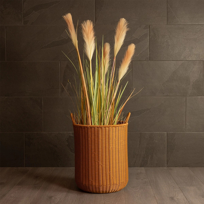 GloboStar® Artificial Garden TORINO 21492 Διακοσμητικό Πλεκτό Καλάθι - Κασπώ Γλάστρα - Flower Pot Μπεζ Φ37cm x Υ52cm