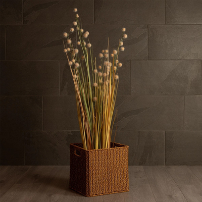 GloboStar® Artificial Garden SIENA 21497 Διακοσμητικό Πλεκτό Καλάθι - Κασπώ Γλάστρα - Flower Pot Μπεζ Μ32 x Π28 x Υ30cm