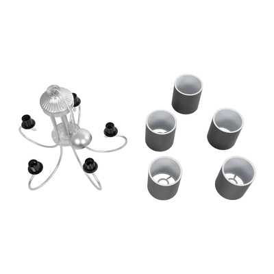 GLOBOSTAR® TRITON 203-0255 Vintage Κρεμαστό Φωτιστικό Οροφής με Ντουί 5 x E27 AC 220-240V IP20 - Ασημί & Γκρι - Μ50 x Π50 x Υ48cm