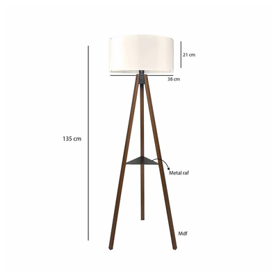 GloboStar® SHELF 204-0129 Μοντέρνο Eπιδαπέδιο Φωτιστικό Μονόφωτο 1 x E27 IP20 Καφέ Ξύλο με Μπεζ Ύφασμα - Μ38 x Π38 x Υ135cm