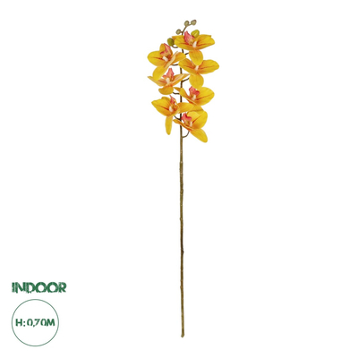 GloboStar® Artificial Garden YELLOW RED ORCHID BRANCH 21410 Τεχνητό Διακοσμητικό Κλαδί Κίτρινη Ορχιδέα Y70cm