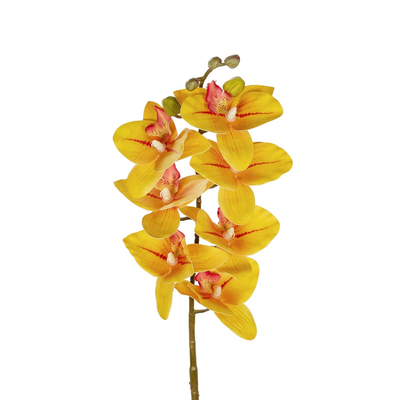 GloboStar® Artificial Garden YELLOW RED ORCHID BRANCH 21410 Τεχνητό Διακοσμητικό Κλαδί Κίτρινη Ορχιδέα Y70cm