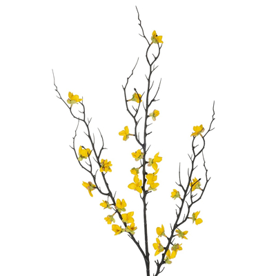 GloboStar® Artificial Garden YELLOW JUNGLE GERANIUM BLOSSOM BRANCH 21460 Τεχνητό Διακοσμητικό Κλαδί Κίτρινο Γεράνι Y95cm