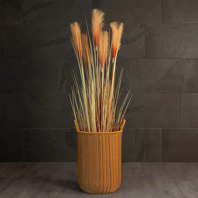 GloboStar® Artificial Garden TORINO 21493 Διακοσμητικό Πλεκτό Καλάθι - Κασπώ Γλάστρα - Flower Pot Μπεζ Φ31cm x Υ47cm