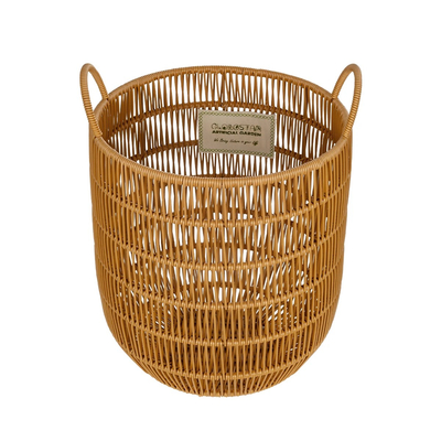 GloboStar® Artificial Garden OSAKA 21494 Διακοσμητικό Πλεκτό Καλάθι - Κασπώ Γλάστρα - Flower Pot Μπεζ Φ30cm x Υ41cm