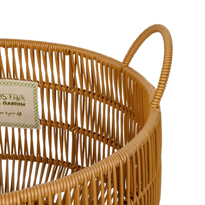 GloboStar® Artificial Garden COCOA 21495 Διακοσμητικό Πλεκτό Καλάθι - Κασπώ Γλάστρα - Flower Pot Μπεζ Φ30cm x Υ40cm