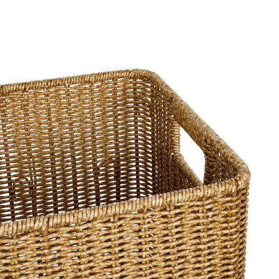 GloboStar® Artificial Garden CAVES 21496 Διακοσμητικό Πλεκτό Καλάθι - Κασπώ Γλάστρα - Flower Pot Μπεζ Μ32 x Π28 x Υ30cm