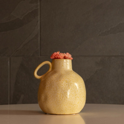 GloboStar® Artificial Garden SCHEELITE 21508 Διακοσμητικό Κεραμικό Βάζo Μπέζ Φ11 x Υ12 cm