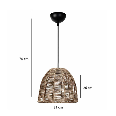 GLOBOSTAR® MEKA 204-0162 Boho Κρεμαστό Φωτιστικό Οροφής με Ντουί 1 x E27 AC 220-240V IP20 - Καφε - Μ31 x Π31 x Υ26cm