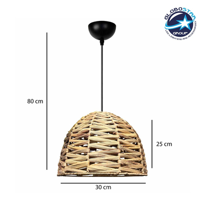 GLOBOSTAR® MEKA 204-0165 Boho Κρεμαστό Φωτιστικό Οροφής με Ντουί 1 x E27 AC 220-240V IP20 - Μπεζ - Μ30 x Π30 x Υ25cm