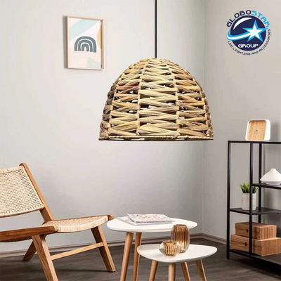 GLOBOSTAR® MEKA 204-0165 Boho Κρεμαστό Φωτιστικό Οροφής με Ντουί 1 x E27 AC 220-240V IP20 - Μπεζ - Μ30 x Π30 x Υ25cm