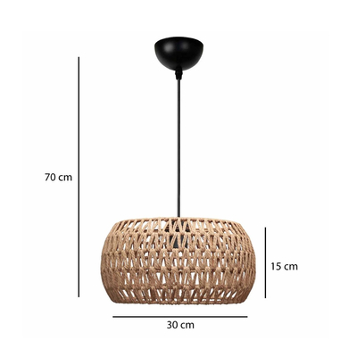 GLOBOSTAR® DARIO 204-0168 Boho Κρεμαστό Φωτιστικό Οροφής με Ντουί 1 x E27 AC 220-240V IP20 - Καφέ - Μ30 x Π30 x Υ15cm