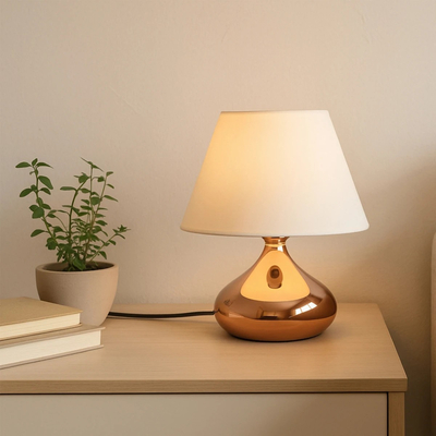 GloboStar® KORG 204-0184 Μοντέρνο Επιτραπέζιο Φωτιστικό Πορτατίφ Μονόφωτο 1 x E27 AC 220-240V IP20 Μπεζ & Χάλκινο - Μ17 x Π17 x Υ23cm