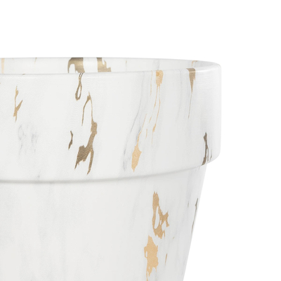 GloboStar® Artificial Garden DENPASAR 20526 Διακοσμητική Κεραμική Γλάστρα Λευκή με Χρυσό Μ20 x Π20 x Υ21 cm