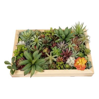 GloboStar® Artificial Garden VARIOUS PLANT 20642 Τεχνητό Διακοσμητικό Φυλλωσιάς σε Ξύλινο Πάνελ - Κάθετος Κήπος Μιξ Μ60 x Π40 x Υ20cm