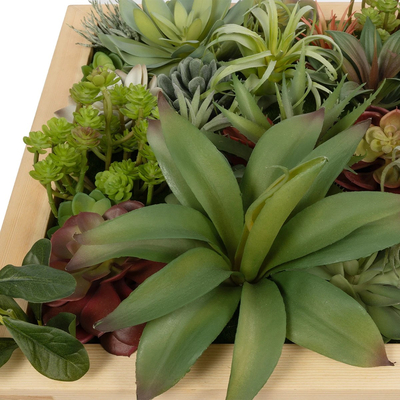 GloboStar® Artificial Garden VARIOUS PLANT 20642 Τεχνητό Διακοσμητικό Φυλλωσιάς σε Ξύλινο Πάνελ - Κάθετος Κήπος Μιξ Μ60 x Π40 x Υ20cm