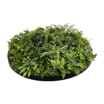 GloboStar® Artificial Garden VARIOUS PLANTS ROUND WALL DISC 20689 Τεχνητό Διακοσμητικό Στρογγυλό Πάνελ Φυλλωσιάς - Κάθετος Κήπος Μιξ Μ70 x Π70 x Υ15cm
