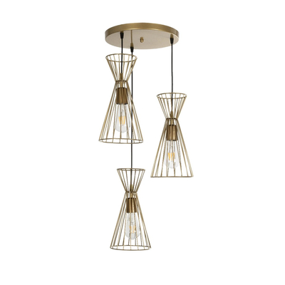 GLOBOSTAR® FLIXIO 201-0126 Vintage Κρεμαστό Φωτιστικό Οροφής με Ντουί 3 x E27 AC 220-240V IP20 - Χρυσό - Μ40 x Π40 x Υ70cm