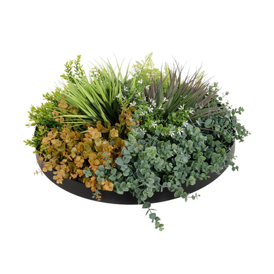 GloboStar® Artificial Garden VARIOUS PLANTS ROUND WALL DISC 20688 Τεχνητό Διακοσμητικό Στρογγυλό Πάνελ Φυλλωσιάς - Κάθετος Κήπος Μιξ Μ50 x Π50 x Υ23cm