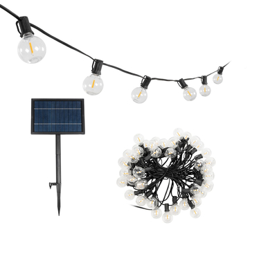 GLOBOSTAR® TWILIGHT 79669 Μοντέρνο Φωτιστικό Κήπου Γιρλάντα 14.5m με 50 Λάμπες LED 30W 2700lm 360° DC 3.6V με Ενσωματωμένο Φωτοβολταϊκό Panel 5.5V 5W & Επαναφορτιζόμενη Μπαταρία Li-ion 3.7V 3x18650 6600mAh Αδιάβροχο IP65 Θερμό Λευκό 2700Κ Dimmable - Sanan SMD Chip - Μαύρο & Διάφανο - Μ1450 x Π4 x Υ7cm - 2 Χρόνια Εγγύηση