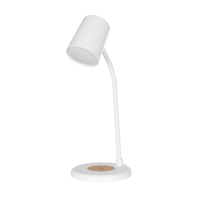 GLOBOSTAR® LUCORA 76555 Μοντέρνο Επιτραπέζιο Φωτιστικό Γραφείου με Ασύρματη Φόρτιση 10W 2A & 4W Bluetooth Ηχείο LED 3W 300lm 120° DC 5V με USB-C IP20 Ρυθμιζόμενο Λευκό CCT με Αφή 2700K/4500K/6000K Dimmable - Sanan SMD Chip - Λευκό - Μ12 x Π12 x Υ32cm - 2 Χρόνια Εγγύηση