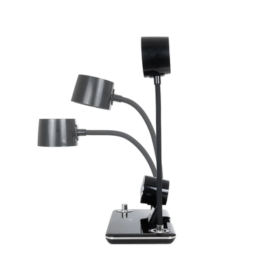 GLOBOSTAR® OLDY 76563 Μοντέρνο Επιτραπέζιο Φωτιστικό Γραφείου με Ασύρματη Φόρτιση 15W 3A, 5W Bluetooth Ηχείο & Ψηφιακό Ρολόι LED 3W 300lm 120° DC 5V με USB-C IP20 Ρυθμιζόμενο Λευκό CCT με Αφή 2700K/4500K/6000K Dimmable - Sanan SMD Chip - Μαύρο - Μ13 x Π25 x Υ43cm - 2 Χρόνια Εγγύηση