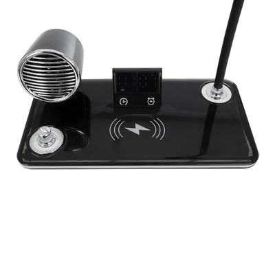 GLOBOSTAR® OLDY 76563 Μοντέρνο Επιτραπέζιο Φωτιστικό Γραφείου με Ασύρματη Φόρτιση 15W 3A, 5W Bluetooth Ηχείο & Ψηφιακό Ρολόι LED 3W 300lm 120° DC 5V με USB-C IP20 Ρυθμιζόμενο Λευκό CCT με Αφή 2700K/4500K/6000K Dimmable - Sanan SMD Chip - Μαύρο - Μ13 x Π25 x Υ43cm - 2 Χρόνια Εγγύηση