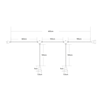 GLOBOSTAR® WHIP 77676 Μοντέρνο DIY Φωτιστικό με Υφασμάτινο Καλώδιο, Ντουί 3 x E27, Διακόπτη On/Off & Πρίζα AC 220-240V IP20 - Μπεζ & Μαύρο - Μ650 x Π5.5 x Υ100cm